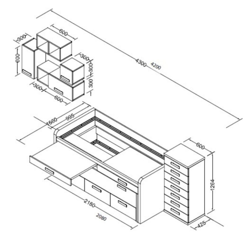 Fabricantes Muebles Juveniles - J.Gorbe - Dormitorio Bicama Composición 9
